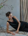 Mieko Beaded Satin Tank Top- Black / Ivory / Coffee Brown