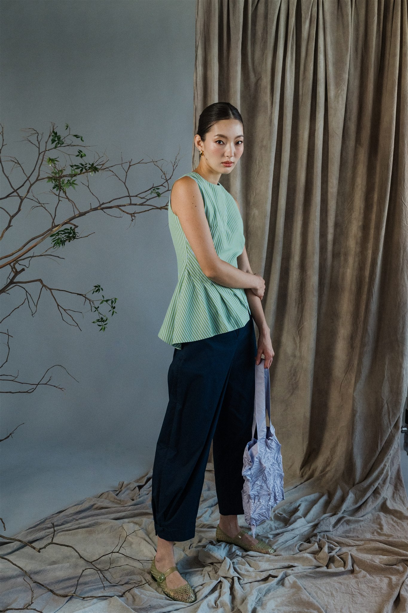 Gara Asymetrical Top - Gingham / Stripes