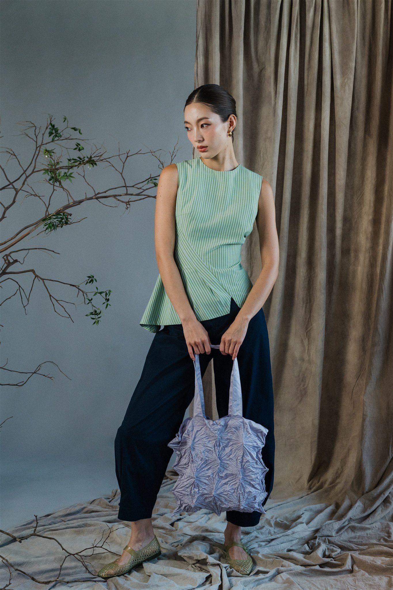 Gara Asymetrical Top - Gingham / Stripes