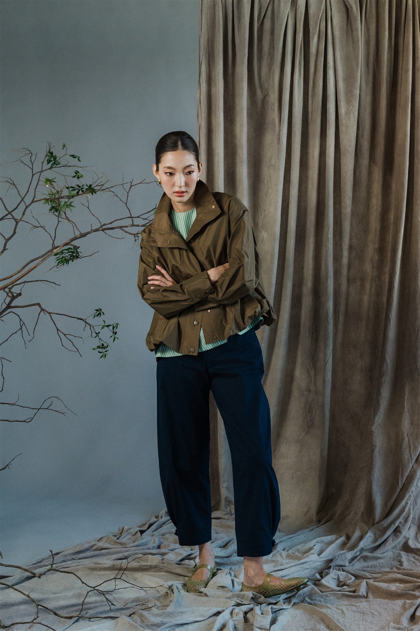 Yuki Barrel Pants - Navy / Green BACKORDER