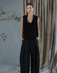 Kumi Low Back Jersey Top - Black / White