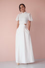Signature Cut-Out Maxi Cheongsam with Lace Sleeves - White