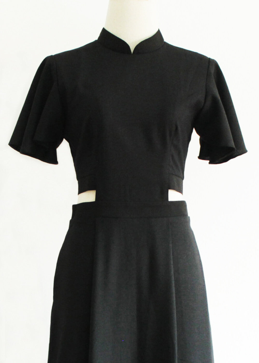 Signature Cut-Out Cheongsam with Sleeves - Black (Pre-Order)