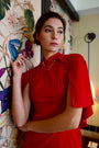 Cape Cut-Out Fitted Cheongsam - Red (Pre-Order)