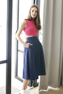 Signature Bi-Colour Cut-Out Cheongsam-  Pink/Navy (Pre-Order)