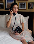 Signature Lace Cut-Out Cheongsam with Sleeves - Navy / Peach (Pre-Order)