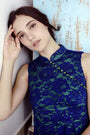 Signature Lace Cheongsam (Knee length) - Navy