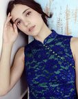Signature Lace Cheongsam (Knee length) - Navy