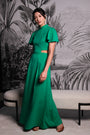 Signature Cut-Out Maxi Cheongsam with Sleeves - Emerald (Pre-Order)