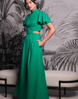 Signature Cut-Out Maxi Cheongsam with Sleeves - Emerald (Pre-Order)