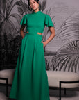 Signature Cut-Out Maxi Cheongsam with Sleeves - Emerald (Pre-Order)