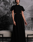 Signature Cut-Out Maxi Cheongsam with Sleeves - Black (Pre-Order)
