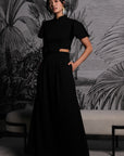 Signature Cut-Out Maxi Cheongsam with Sleeves - Black (Pre-Order)