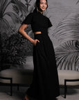 Signature Cut-Out Maxi Cheongsam with Sleeves - Black (Pre-Order)