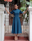 Signature Cut-Out Cheongsam with Sleeves - Fall Blue (Pre-Order)