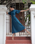 Signature Cut-Out Cheongsam with Sleeves - Fall Blue (Pre-Order)