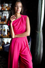 Asymmetrical Off-Shoulder Top -  Forest Green / Fuchsia / Black (Pre-Order)