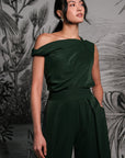 Asymmetrical Off-Shoulder Top -  Forest Green / Fuchsia / Black (Pre-Order)