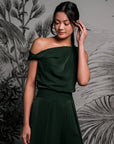 Asymmetrical Off-Shoulder Top -  Forest Green / Fuchsia / Black (Pre-Order)