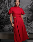 Signature Cut-Out Cheongsam with Sleeves - Red (Pre-Order)