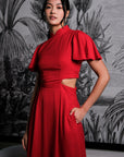 Signature Cut-Out Cheongsam with Sleeves - Red (Pre-Order)