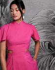 Signature Cut-Out Cheongsam with Sleeves - Fuchsia