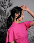 Signature Cut-Out Cheongsam with Sleeves - Fuchsia
