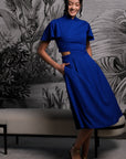 Signature Cut-Out Cheongsam with Sleeves - Cobalt (Pre-Order)