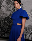 Signature Cut-Out Cheongsam with Sleeves - Cobalt (Pre-Order)