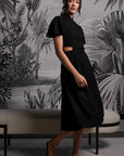 Signature Cut-Out Cheongsam with Sleeves - Black (Pre-Order)