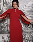 Aori Midi Cheongsam - Red / Emerald (Pre-Order)