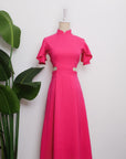 Signature Cut-Out Cheongsam with Sleeves - Fuchsia