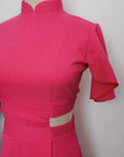 Signature Cut-Out Cheongsam with Sleeves - Fuchsia
