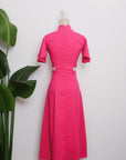 Signature Cut-Out Cheongsam with Sleeves - Fuchsia