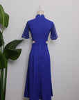 Signature Cut-Out Cheongsam with Lace Sleeves - Cobalt (Pre-Order)