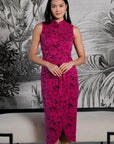 Signature Lace Cheongsam (Midi) - Fuchsia / Peach / Navy (Pre-Order)