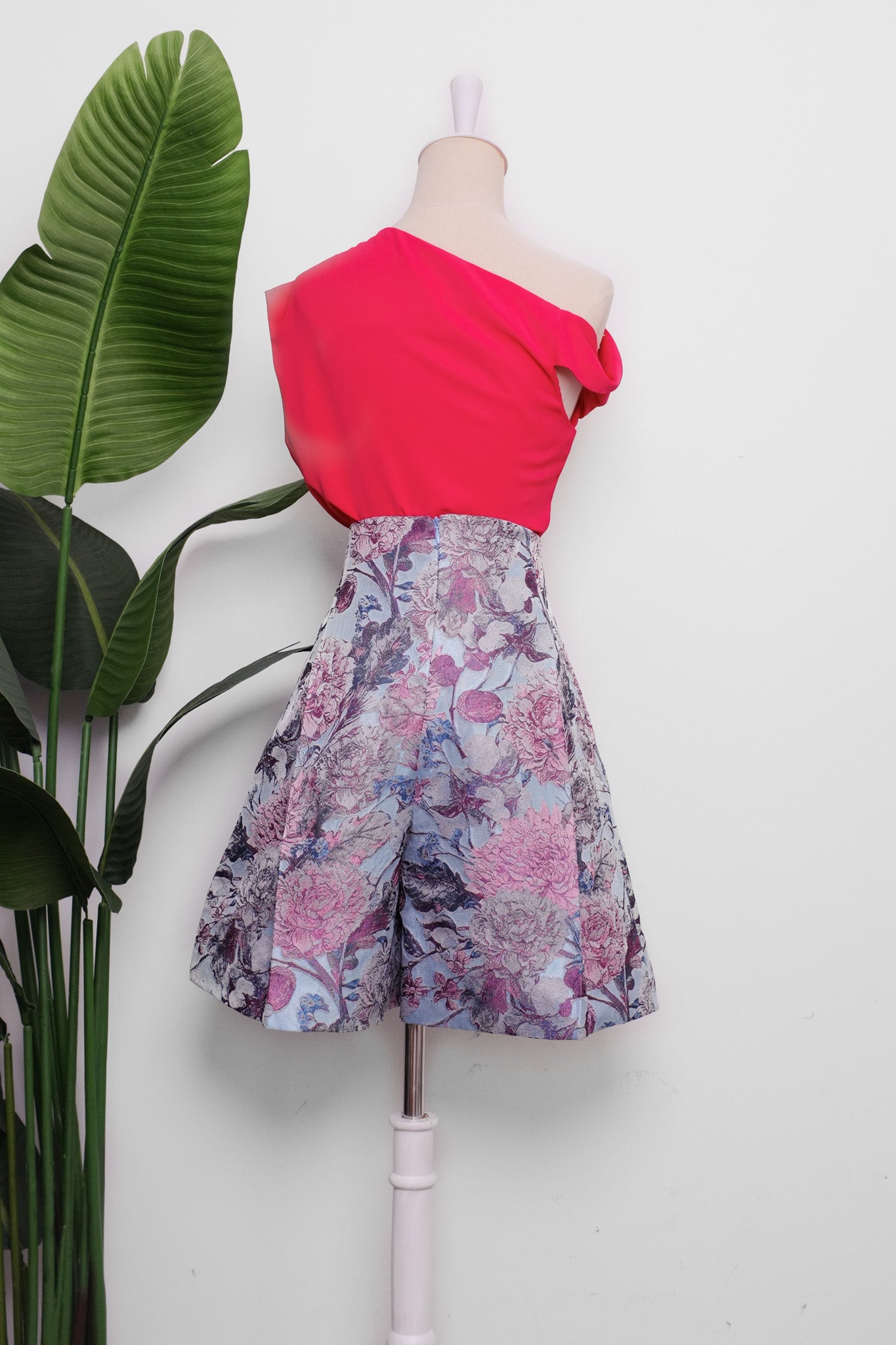 Asymmetrical Off-Shoulder Top -  Forest Green / Fuchsia / Black (Pre-Order)