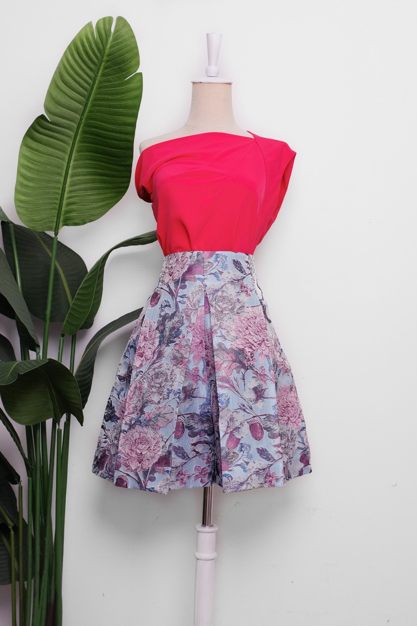 Asymmetrical Off-Shoulder Top -  Forest Green / Fuchsia / Black (Pre-Order)