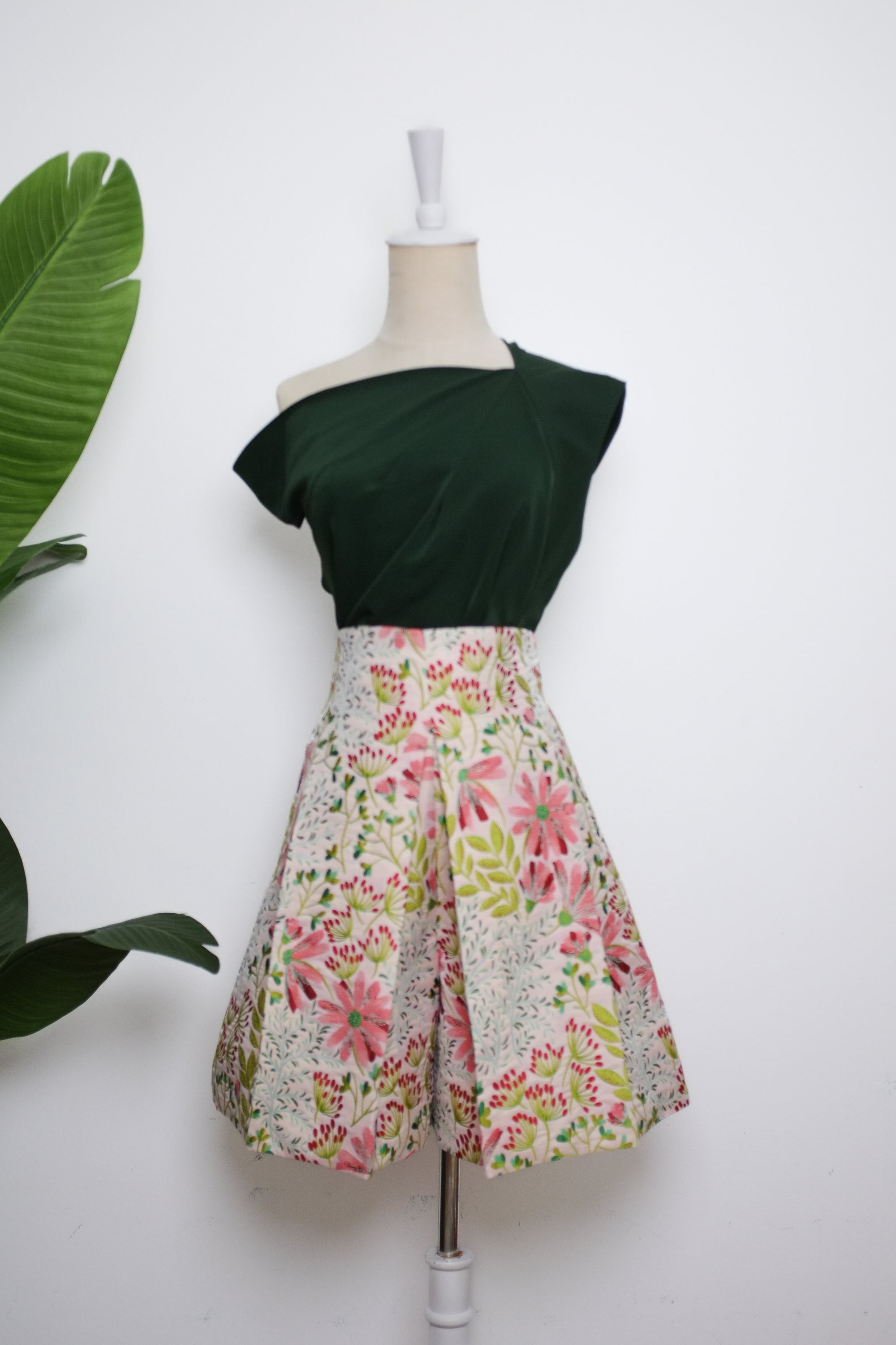Asymmetrical Off-Shoulder Top -  Forest Green / Fuchsia / Black (Pre-Order)