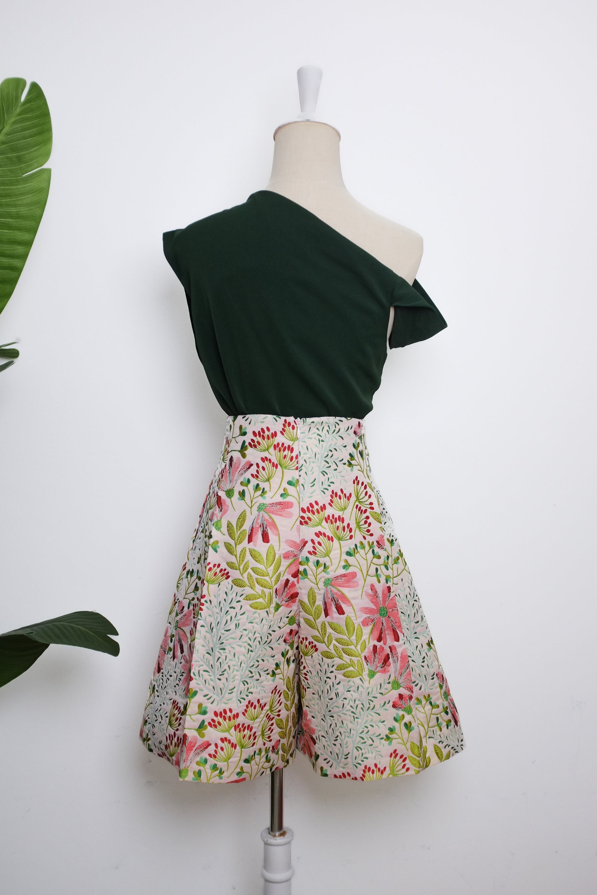 Asymmetrical Off-Shoulder Top -  Forest Green / Fuchsia / Black (Pre-Order)