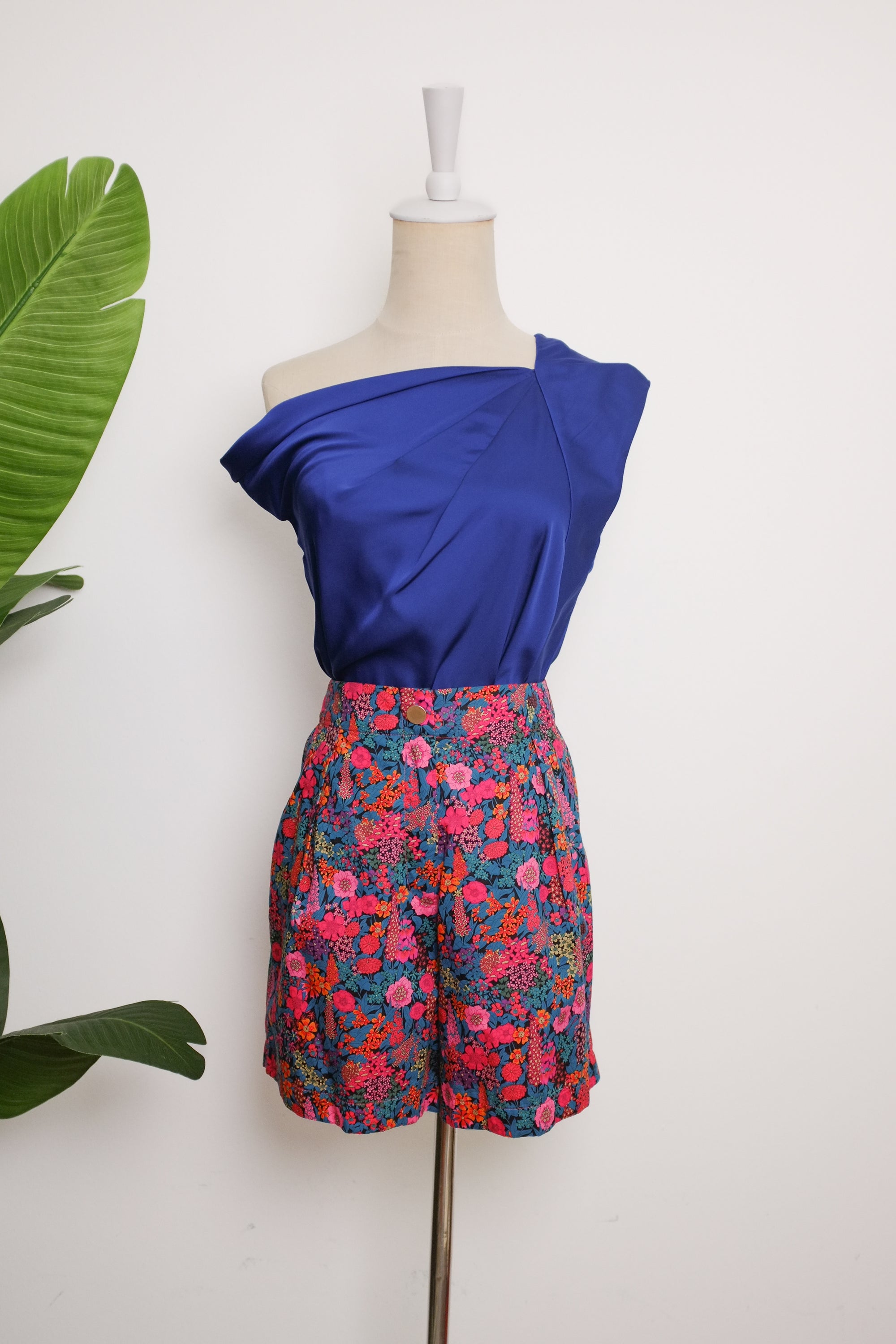 Asymmetrical Off-Shoulder Top -  Forest Green / Fuchsia / Black (Pre-Order)