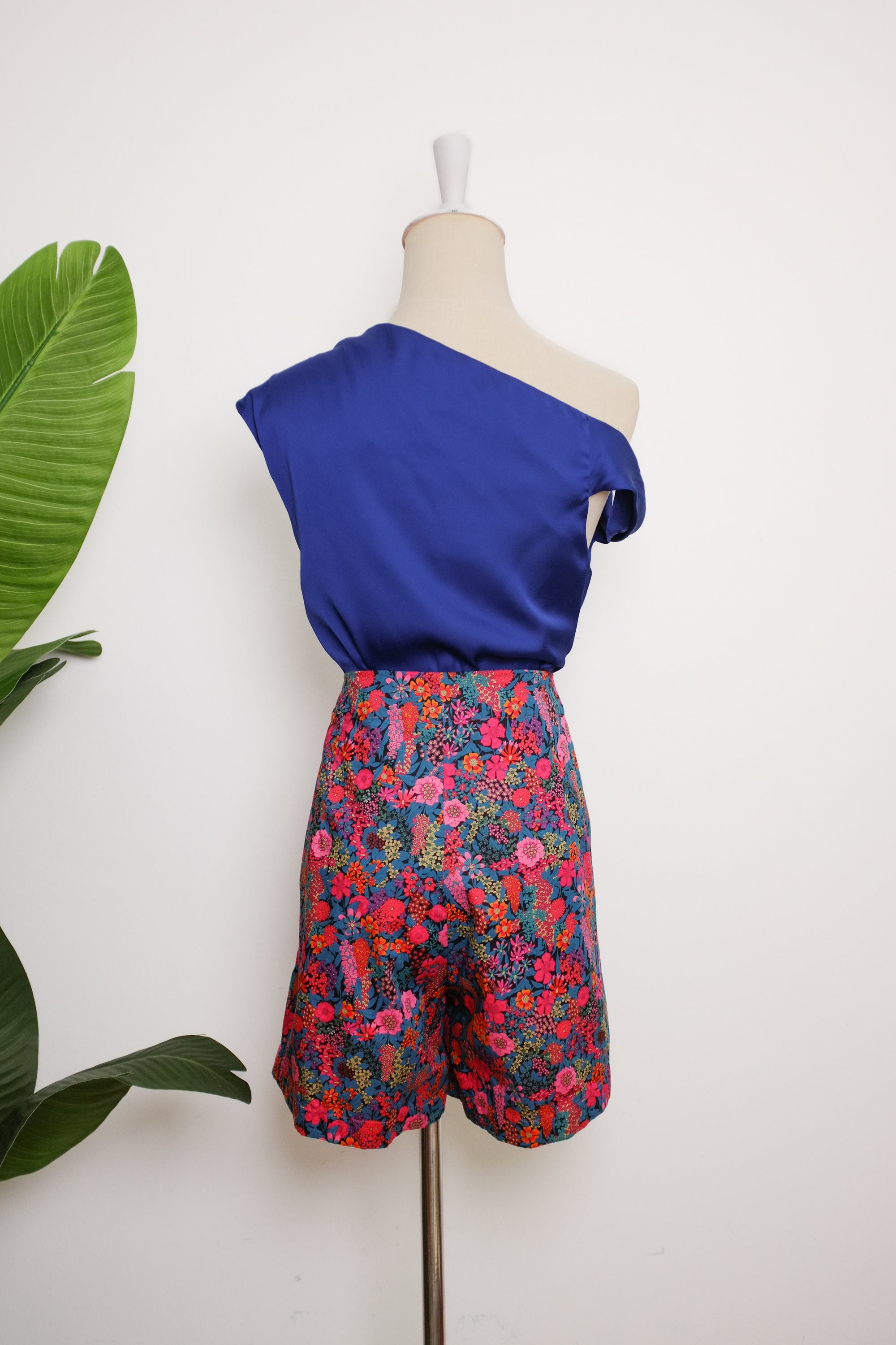 Asymmetrical Off-Shoulder Top -  Forest Green / Fuchsia / Black (Pre-Order)