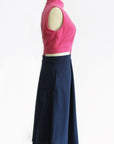 Signature Bi-Colour Cut-Out Cheongsam-  Pink/Navy (Pre-Order)