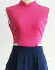 Signature Bi-Colour Cut-Out Cheongsam-  Pink/Navy (Pre-Order)