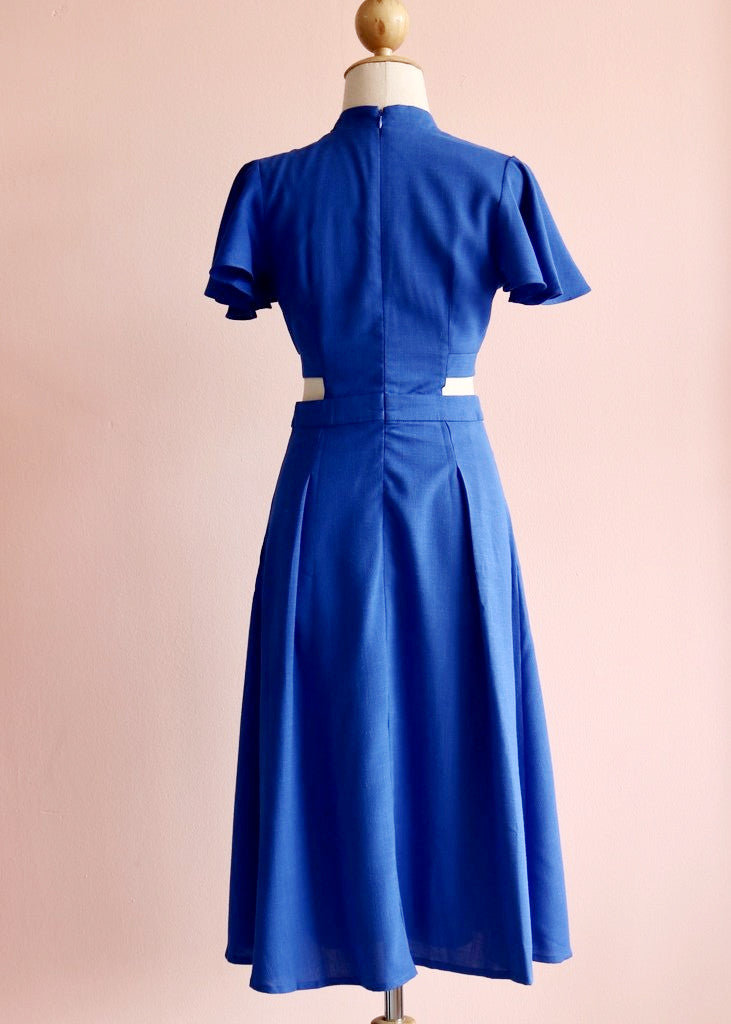 Signature Cut-Out Cheongsam with Sleeves - Cobalt (Pre-Order)