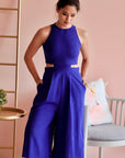 Jem Racer Cut-Out Midi Jumpsuit - Black / Cobalt