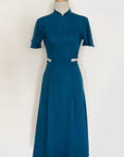 Signature Cut-Out Cheongsam with Sleeves - Fall Blue (Pre-Order)
