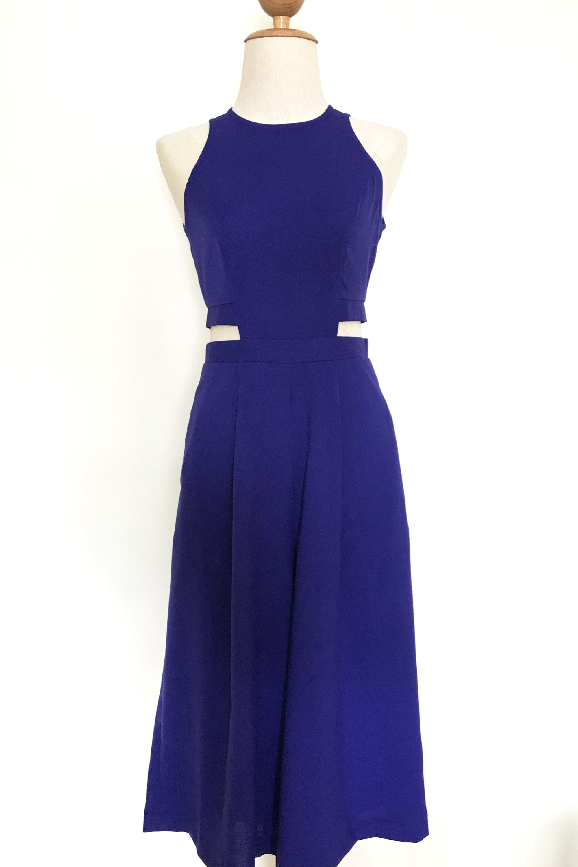 Jem Racer Cut-Out Midi Jumpsuit - Black / Cobalt