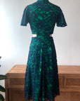 Signature Lace Cut-Out Cheongsam with Sleeves - Navy / Peach (Pre-Order)